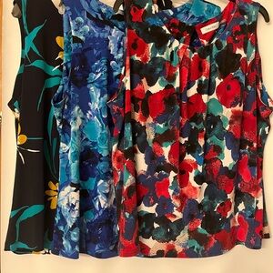 3 Calvin Klein Women's Sleeveless Floral Tops - Red, Blue, Navy